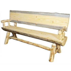 Montana Woodworks Montana Half Log Bench with Back & Arms Garden Benches 4ft