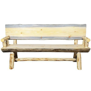 Montana Woodworks Montana Half Log Bench with Back & Arms Garden Benches 6ft