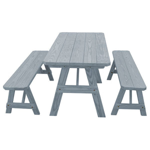 Pressure Treated Pine Traditional Table with 2 Benches Dining Bench Set