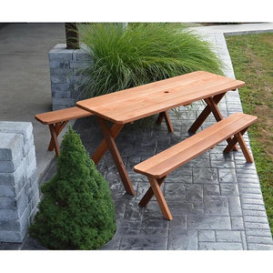Western Red Cedar Crossleg Picnic Table with Two Benches Picnic Table