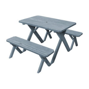 Yellow Pine Cross Legged Picnic Table with 2 Benches Picnic Table 4ft / Gray Stain / Include Standard Size Umbrella Hole