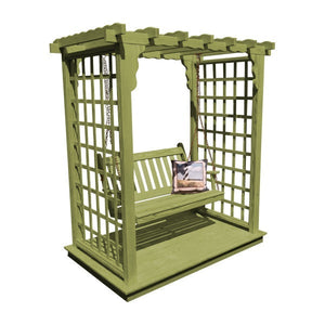 Yellow Pine Lexington Arbor with Deck & Swing Porch Swing 5ft / Linden Leaf Stain