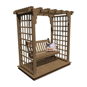 Yellow Pine Lexington Arbor with Deck & Swing Porch Swing 5ft / Mushroom Stain