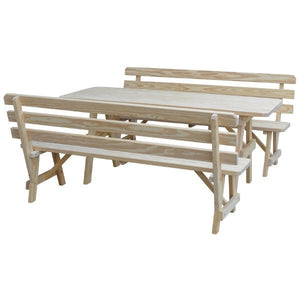 Yellow Pine Picnic Table with 2 Backed Benches Size 6ft - 8ft Picnic Table