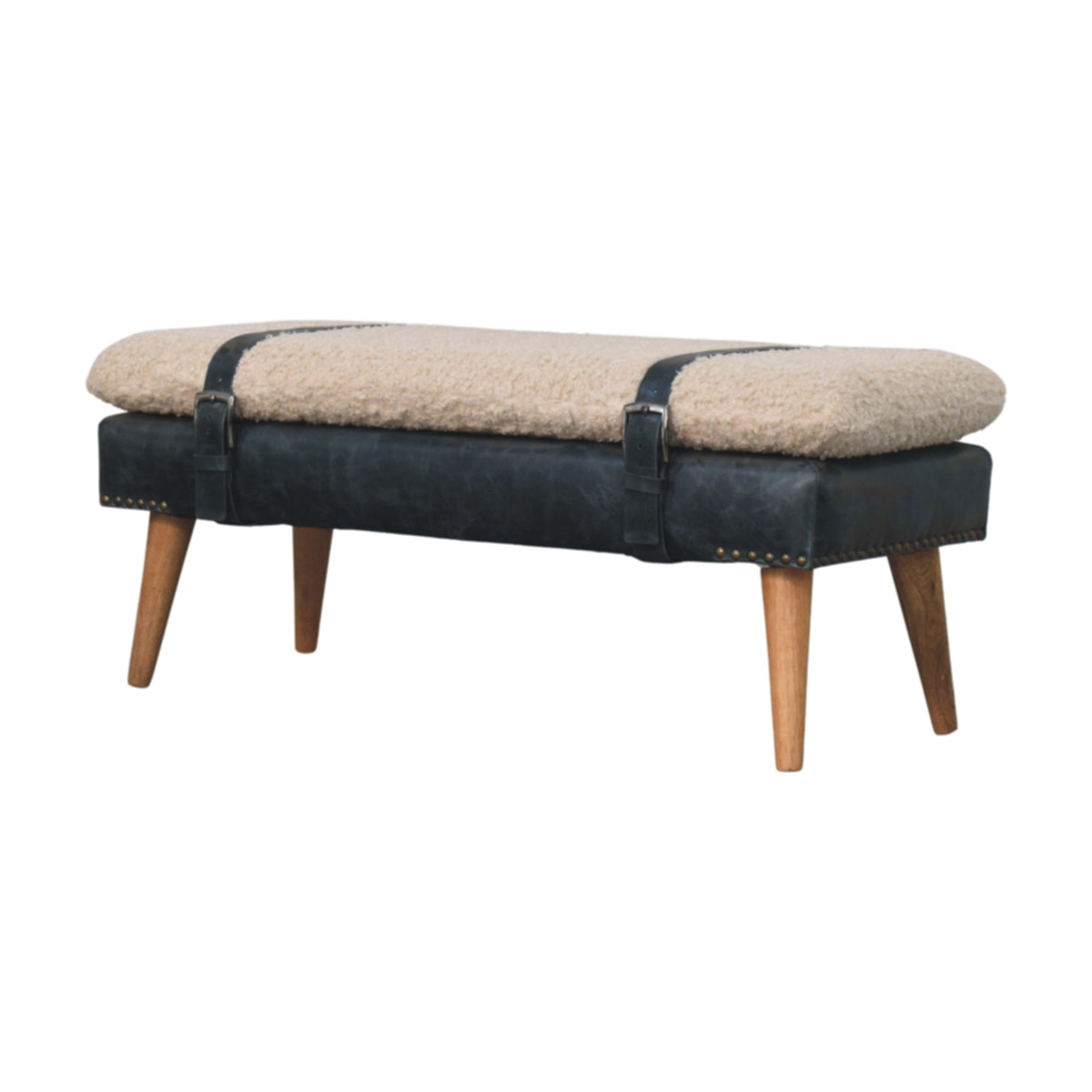 Boucle x Olive Green Leather Bench Bench