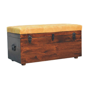 Tan Leather Storage Trunk Bench Bench