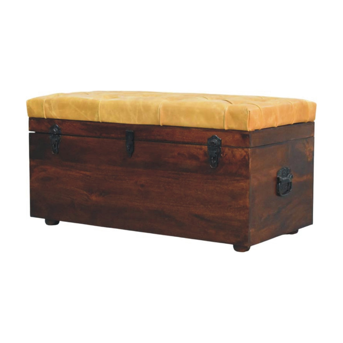 Tan Leather Storage Trunk Bench Bench