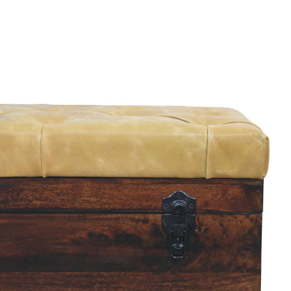 Tan Leather Storage Trunk Bench Bench