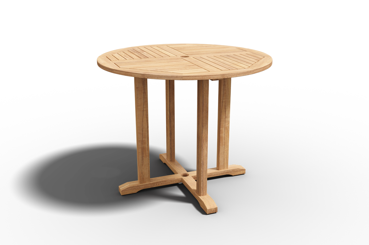 Abel 35.5-inch Round Teak Outdoor Dining Table with Umbrella Hole Dining Table