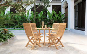 Abel 35.5-inch Round Teak Outdoor Dining Table with Umbrella Hole Dining Table
