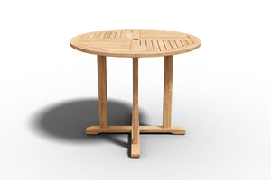 Abel 35.5-inch Round Teak Outdoor Dining Table with Umbrella Hole Dining Table