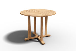 Abel 35.5-inch Round Teak Outdoor Dining Table with Umbrella Hole Dining Table