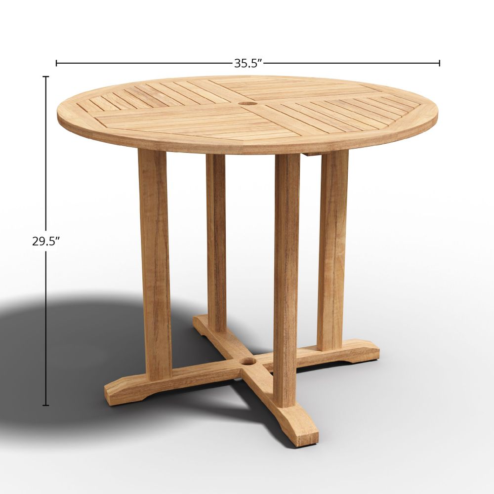 Abel 35.5-inch Round Teak Outdoor Dining Table with Umbrella Hole Dining Table