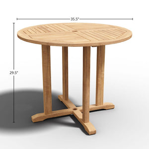 Abel 35.5-inch Round Teak Outdoor Dining Table with Umbrella Hole Outdoor Table