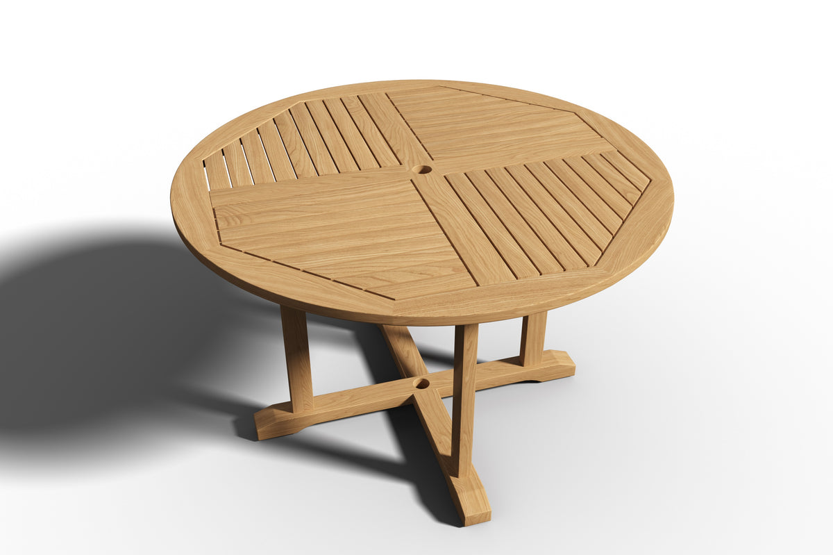 Abel 47.25-inch Round Teak Outdoor Dining Table with Umbrella Hole Dining Table