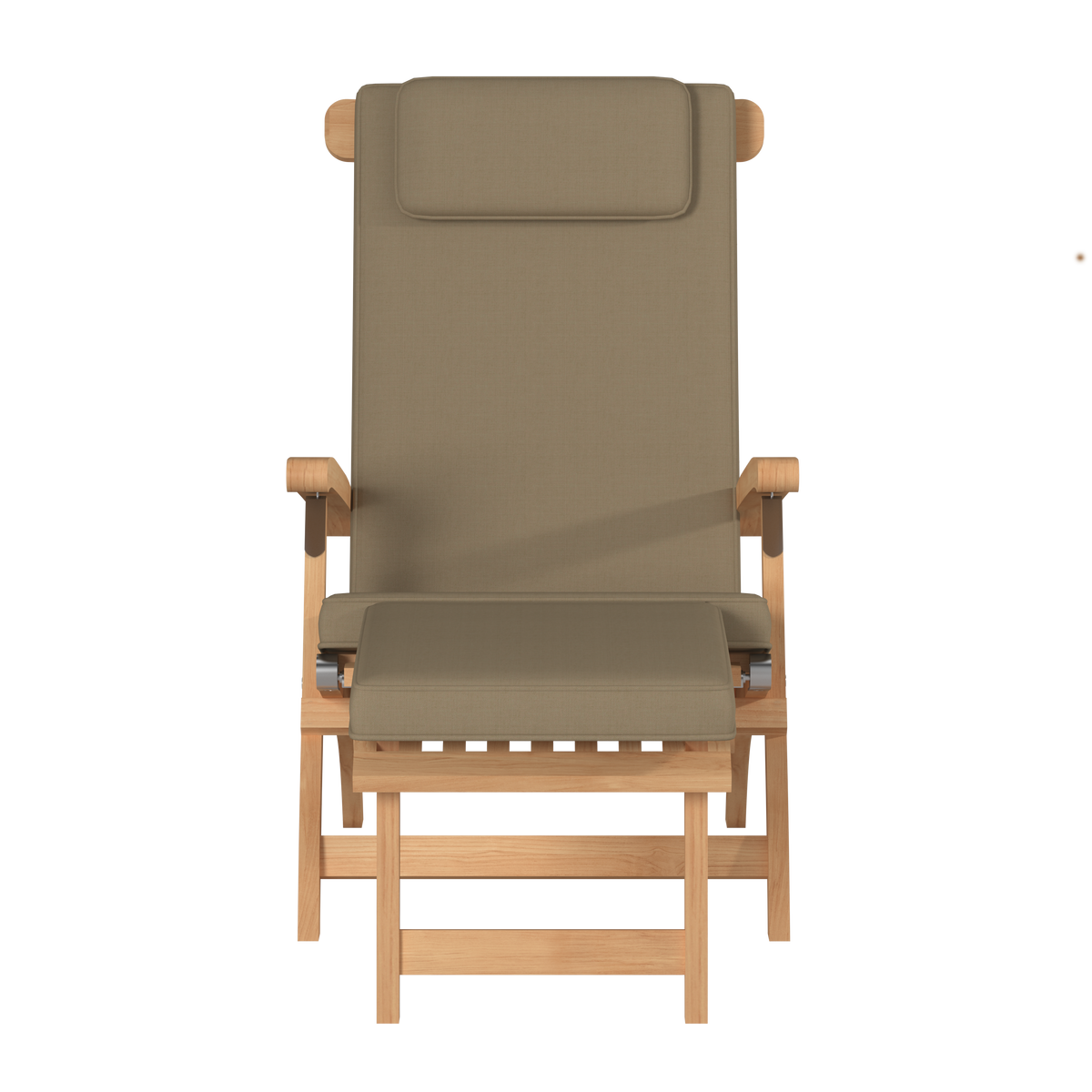 Adelle Teak Outdoor Folding Lounge Deck Chair with Sunbrella Fawn Cushion Chairs