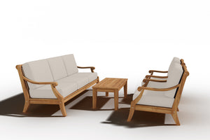 Adrien 4-Piece Teak Outdoor Patio Deep Seating Set with Sunbrella Antique Beige Cushions Outdoor deep seating
