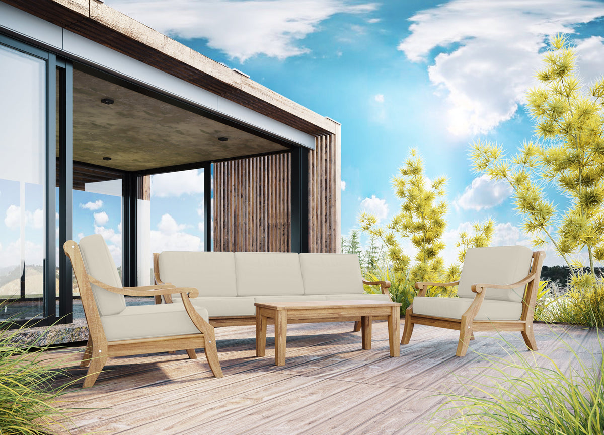 Adrien 4-Piece Teak Outdoor Patio Deep Seating Set with Sunbrella Canvas Cushions Outdoor deep seating