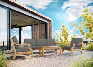 Adrien 4-Piece Teak Outdoor Patio Deep Seating Set with Sunbrella Charcoal Cushions Outdoor deep seating