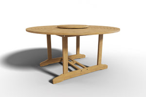 Ambre 59-inch Round Teak Outdoor Dining Table with Lazy Susan and Umbrella Hole Outdoor Table