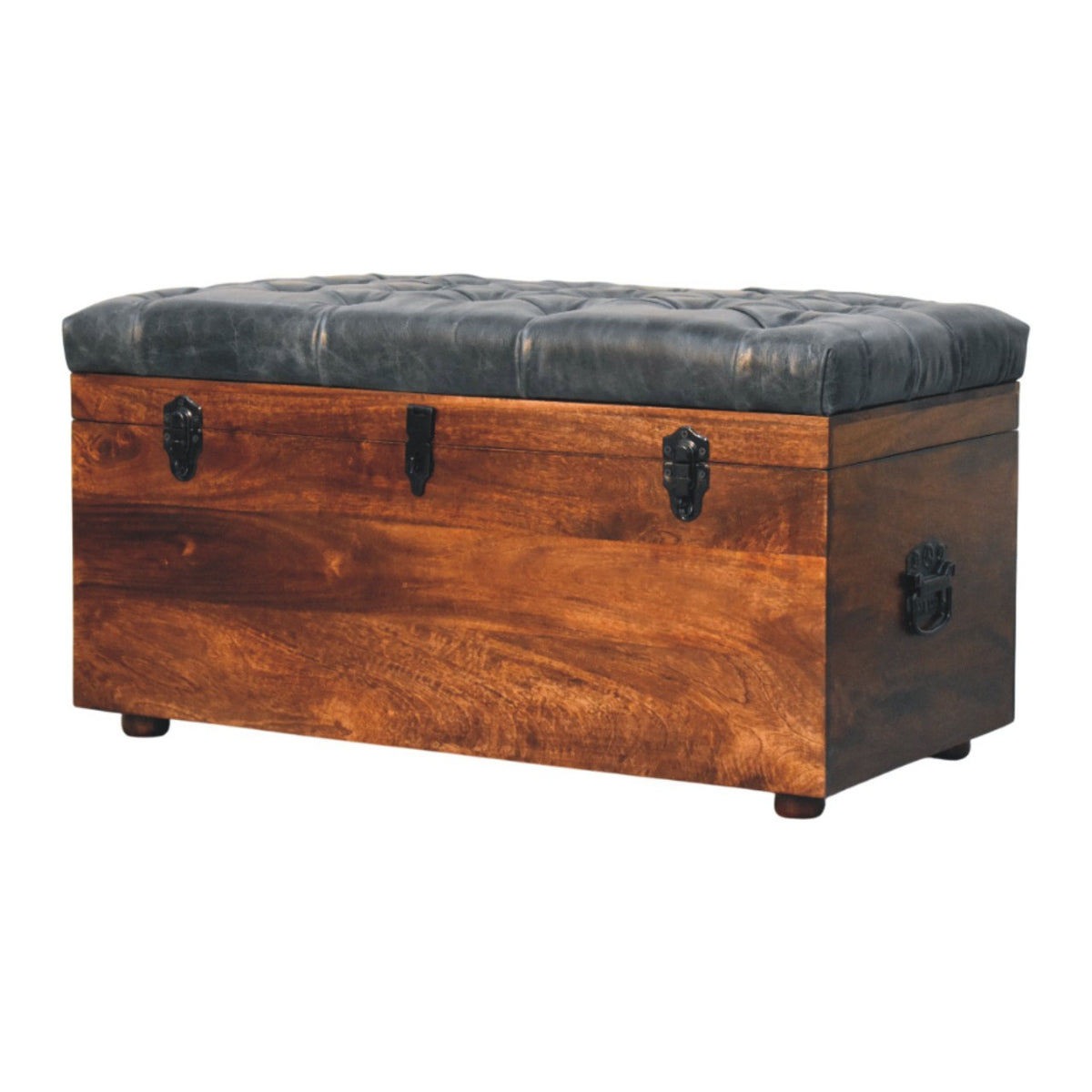 Black Buffalo hide leather Storage Trunk Bench
