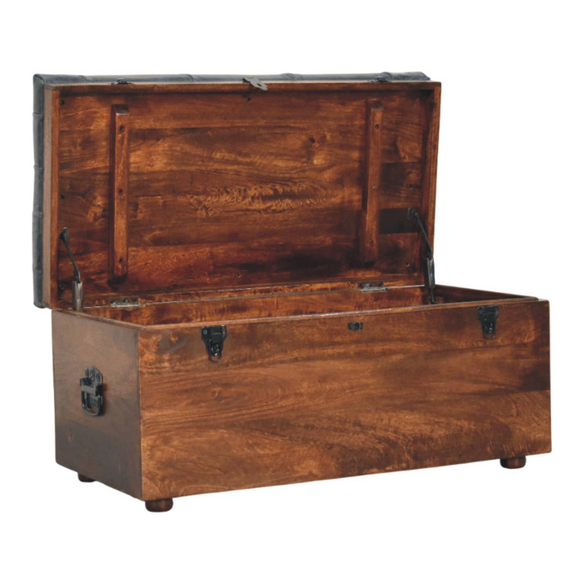 Black Buffalo hide leather Storage Trunk Bench