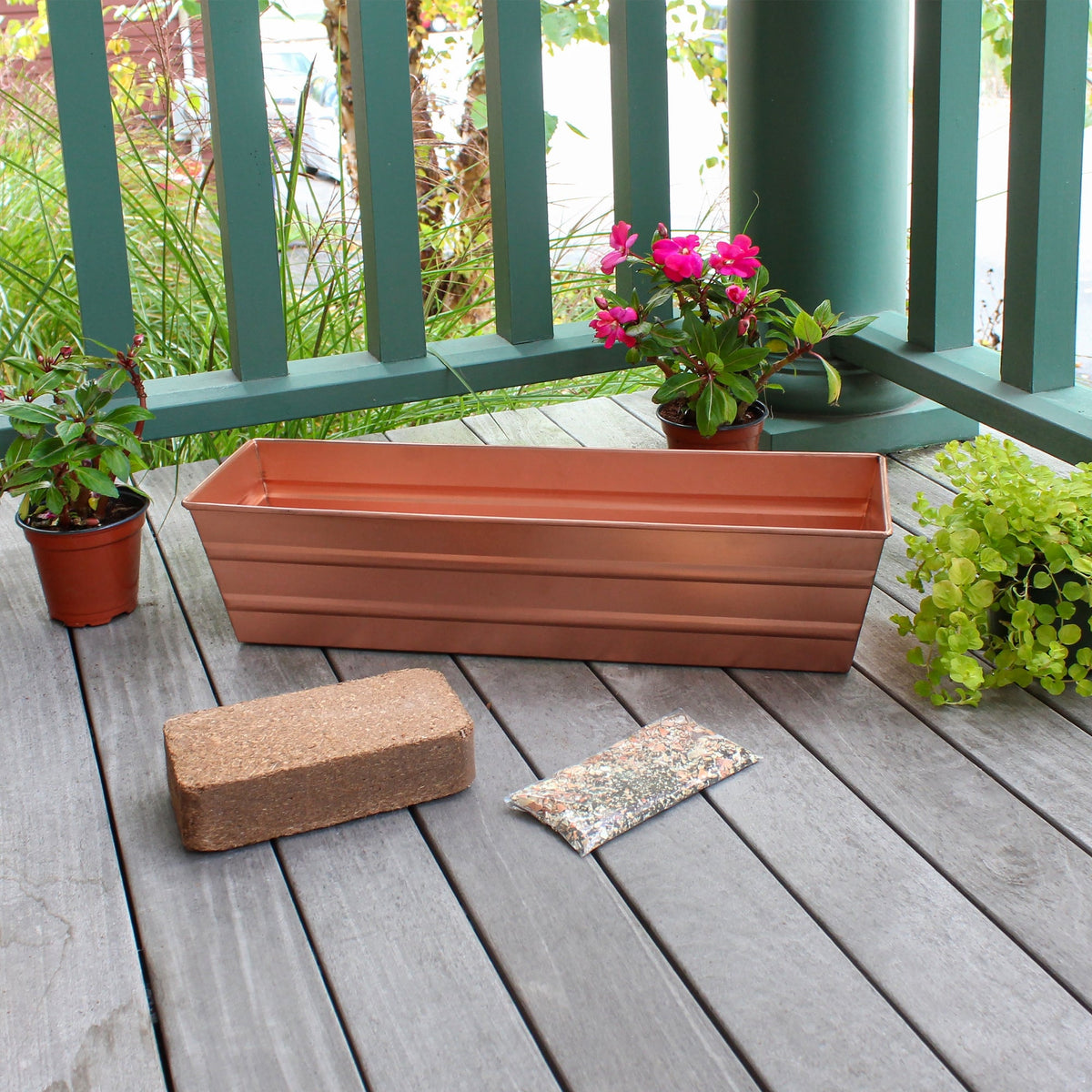 Bloom Box Garden Growing Kit, Small Green with Brackets for 2 x 4 Railings Achla Designs