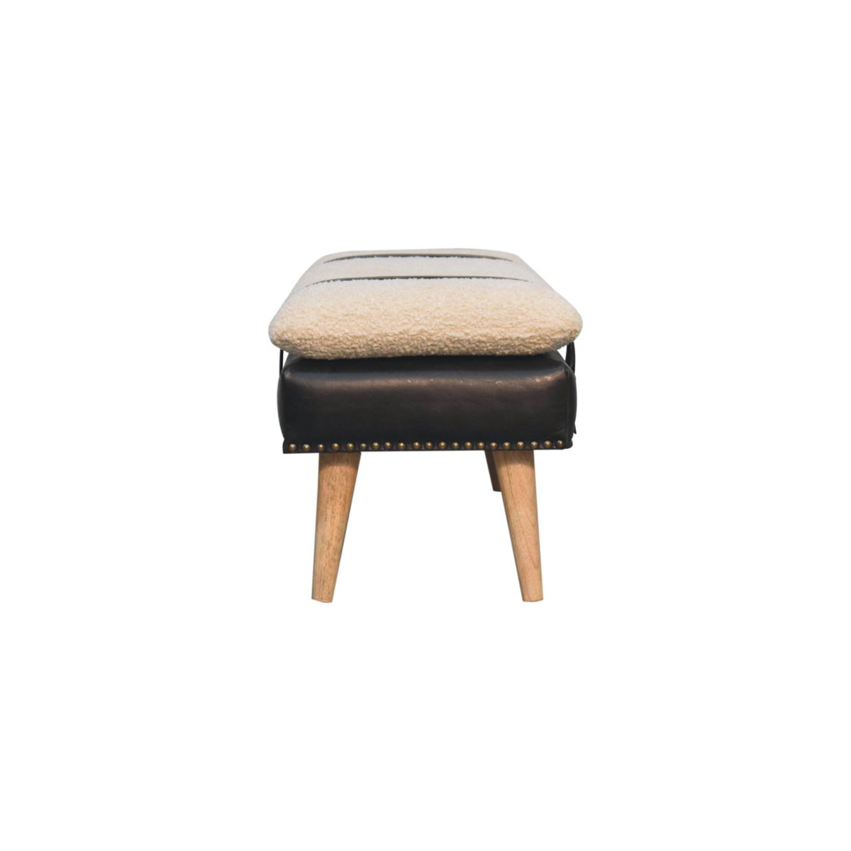 Bouclé Buffalo Hide Black Leather Bench Bench