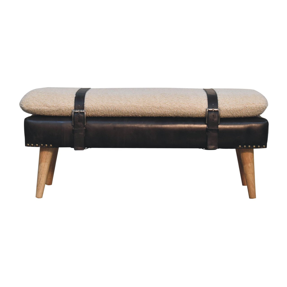 Bouclé Buffalo Hide Black Leather Bench Bench