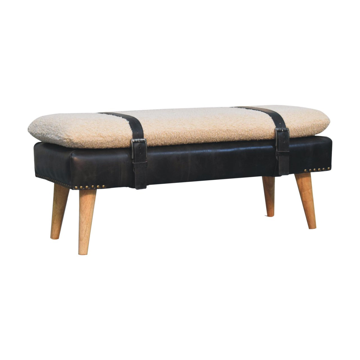 Boucle Buffalo Hide Leather Bench Bench