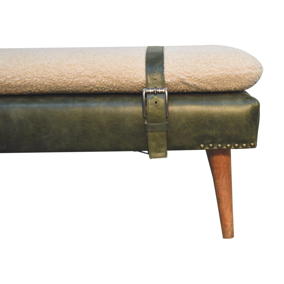 Bouclé  Buffalo Hide Olive Green Leather Bench Bench
