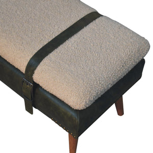 Bouclé  Buffalo Hide Olive Green Leather Bench Bench