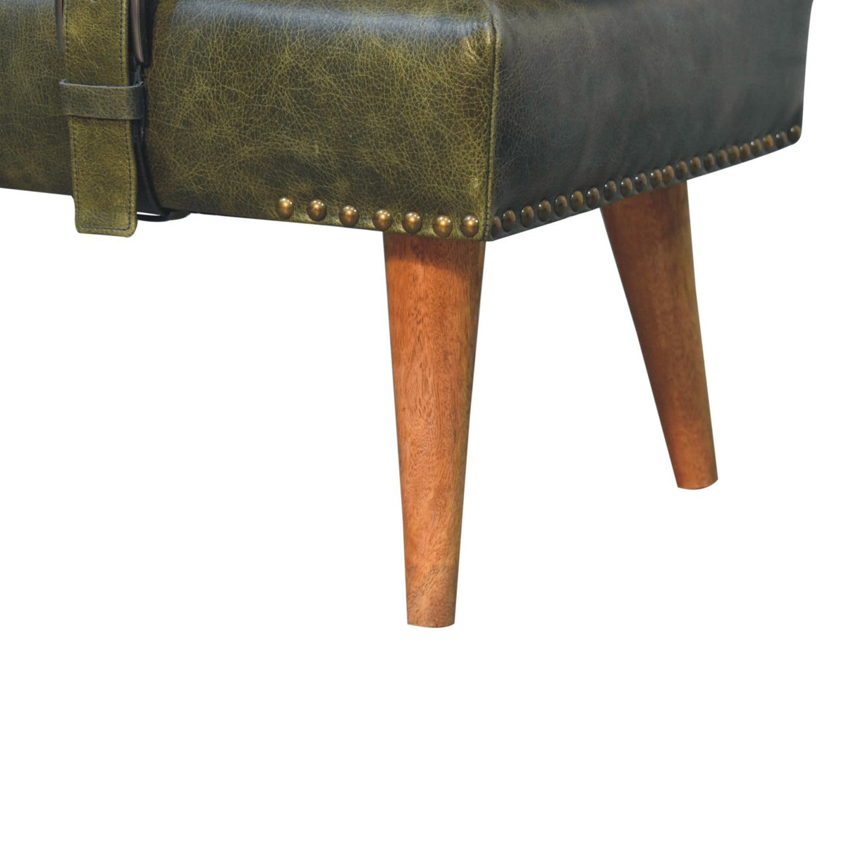 Bouclé  Buffalo Hide Olive Green Leather Bench Bench