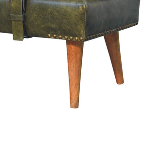 Bouclé  Buffalo Hide Olive Green Leather Bench Bench