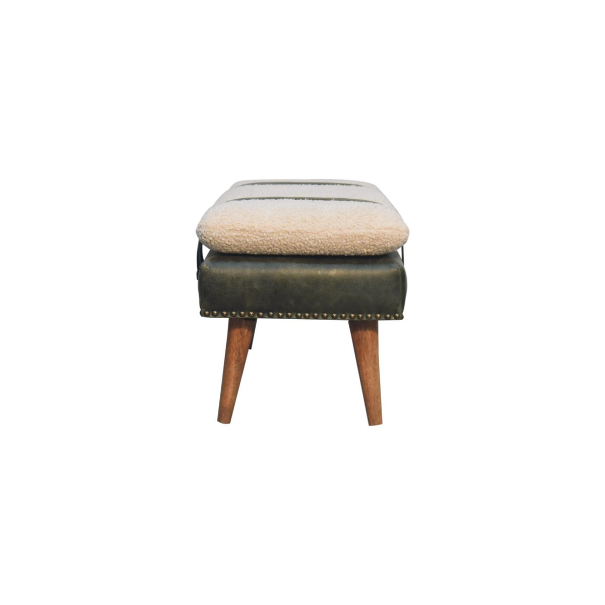 Bouclé  Buffalo Hide Olive Green Leather Bench Bench