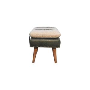 Bouclé  Buffalo Hide Olive Green Leather Bench Bench