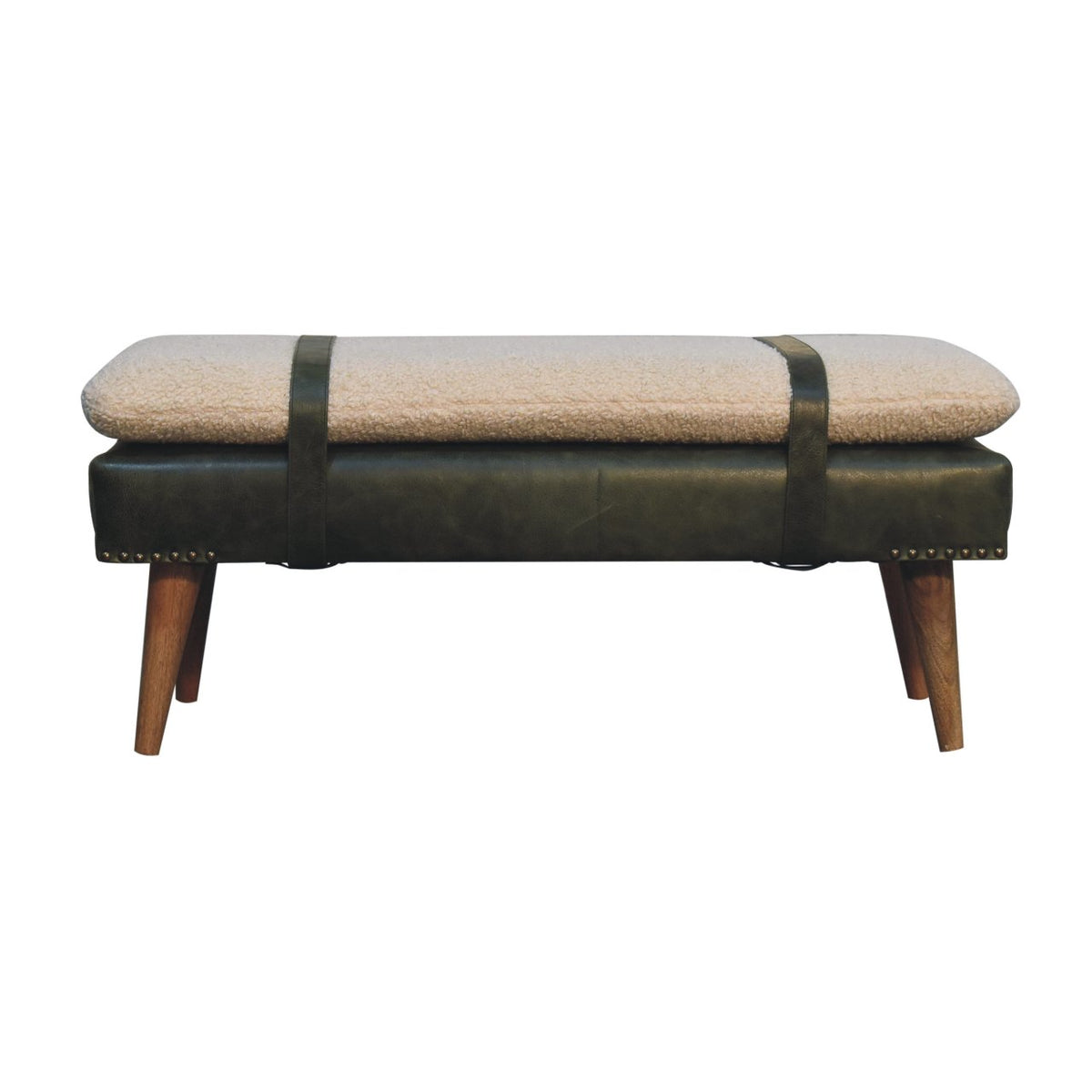Bouclé  Buffalo Hide Olive Green Leather Bench Bench
