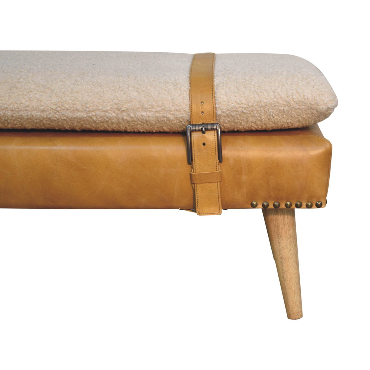 Bouclé Buffalo Hide Tan Leather Bench Bench