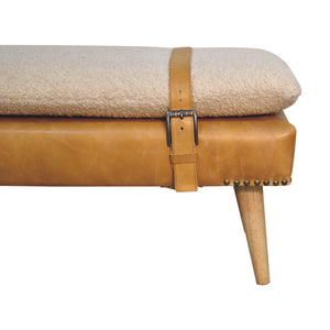 Bouclé Buffalo Hide Tan Leather Bench Bench