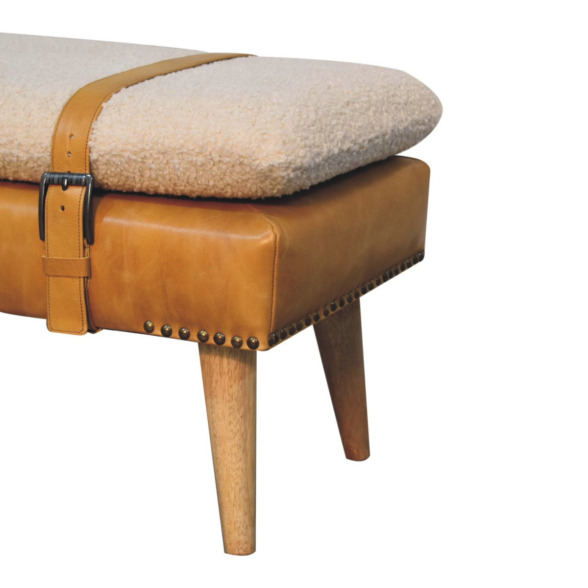 Bouclé Buffalo Hide Tan Leather Bench Bench