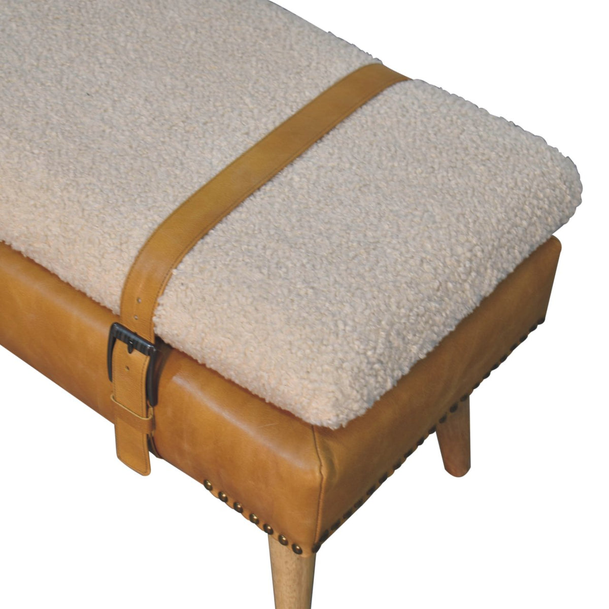 Bouclé Buffalo Hide Tan Leather Bench Bench