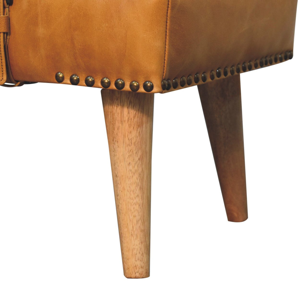 Bouclé Buffalo Hide Tan Leather Bench Bench