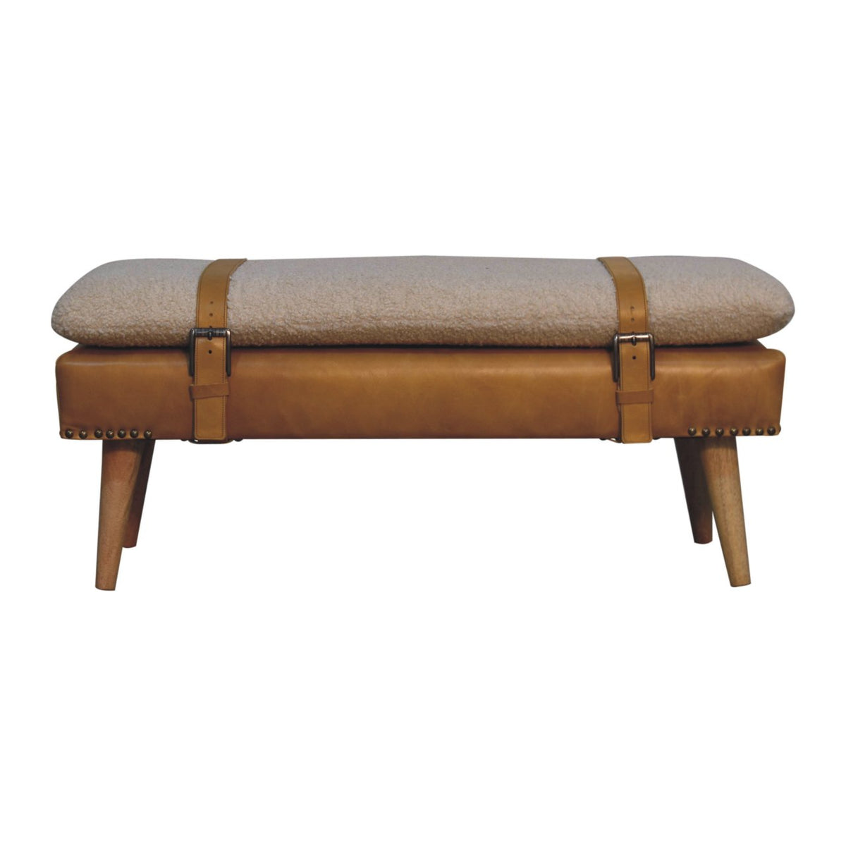 Bouclé Buffalo Hide Tan Leather Bench Bench