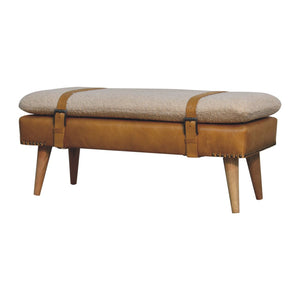 Bouclé Buffalo Hide Tan Leather Bench Bench
