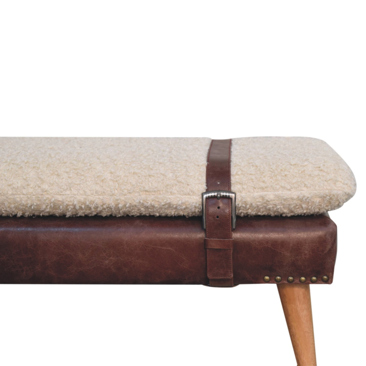 Boucle x Mahogany Leather Bench Bench