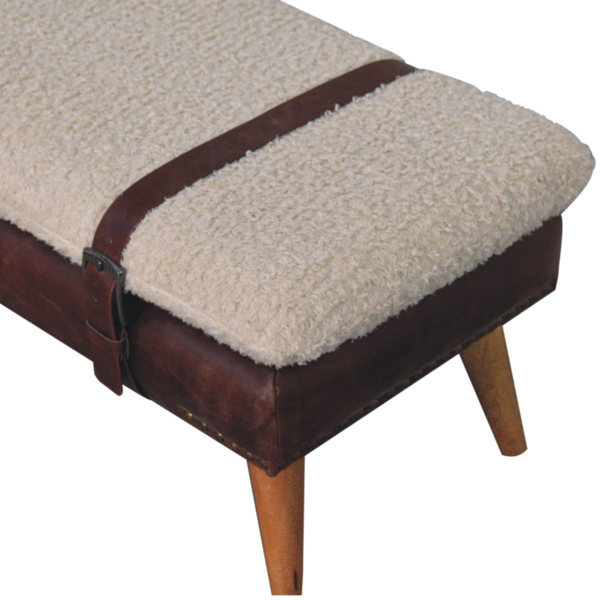 Boucle x Mahogany Leather Bench Bench