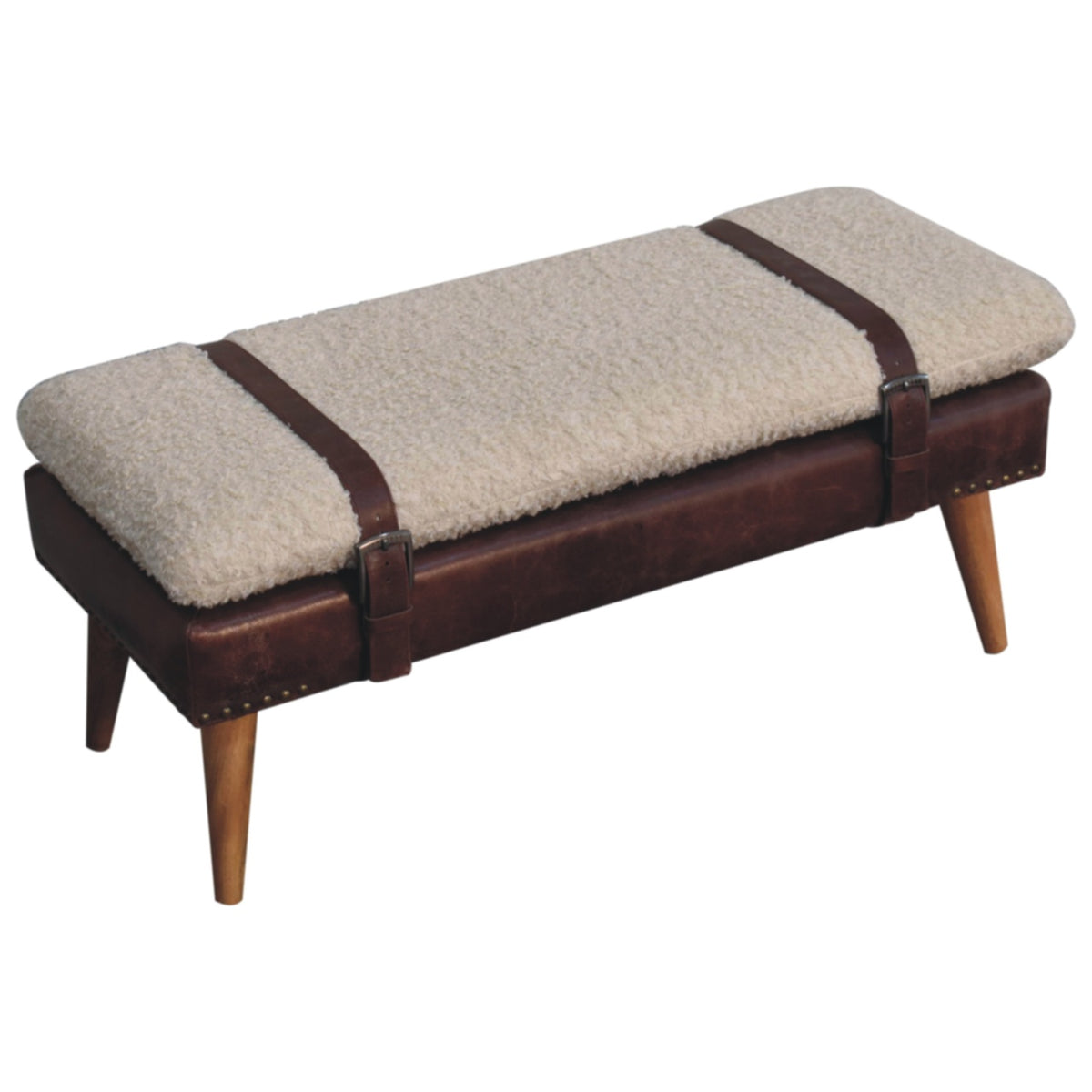Boucle x Mahogany Leather Bench Bench
