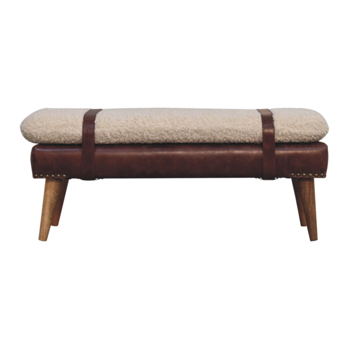Boucle x Mahogany Leather Bench Bench