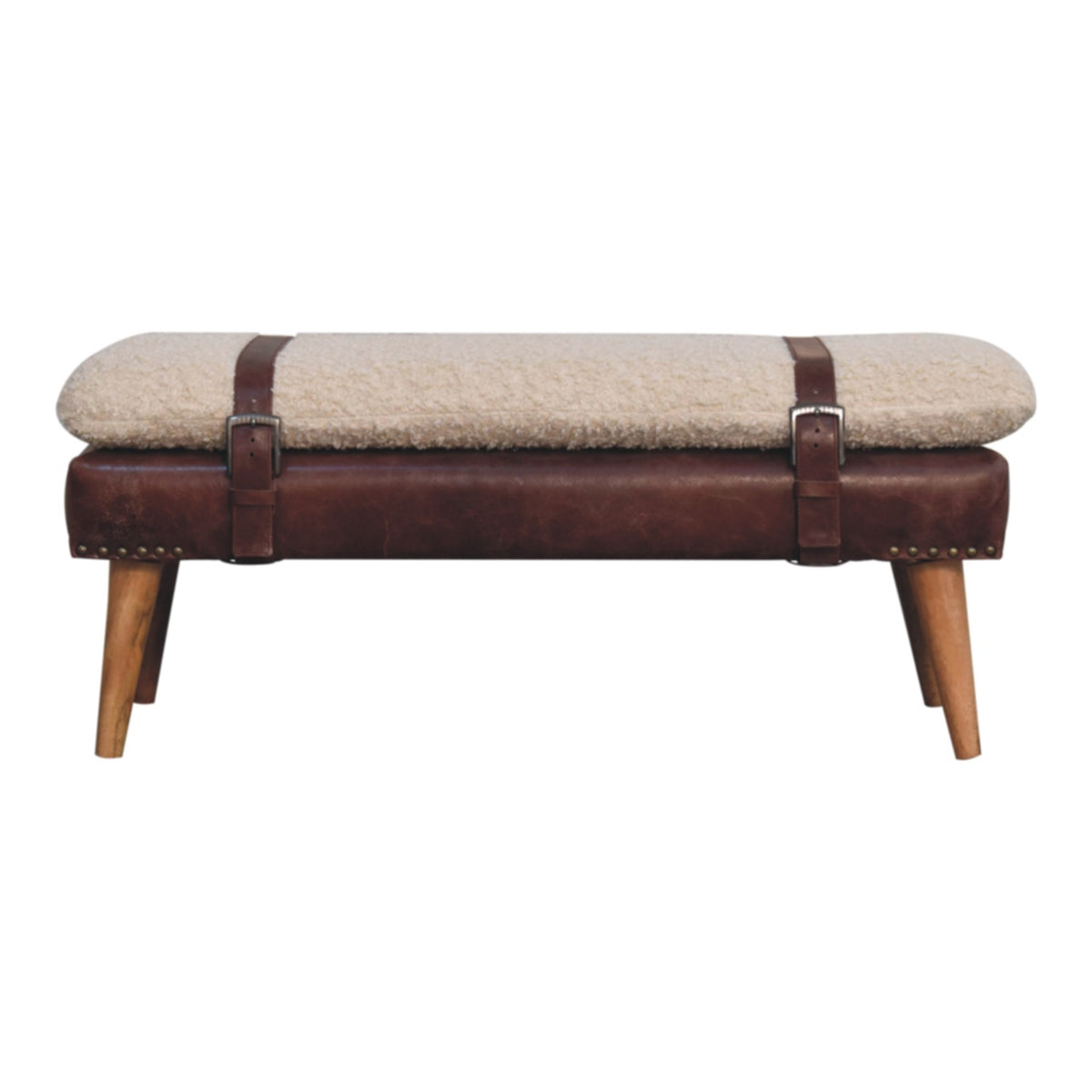 Boucle x Mahogany Leather Bench Bench