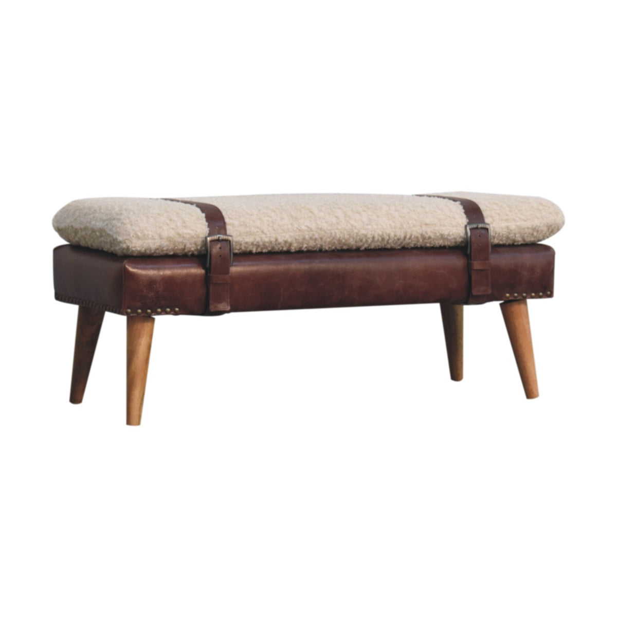 Boucle x Mahogany Leather Bench Bench